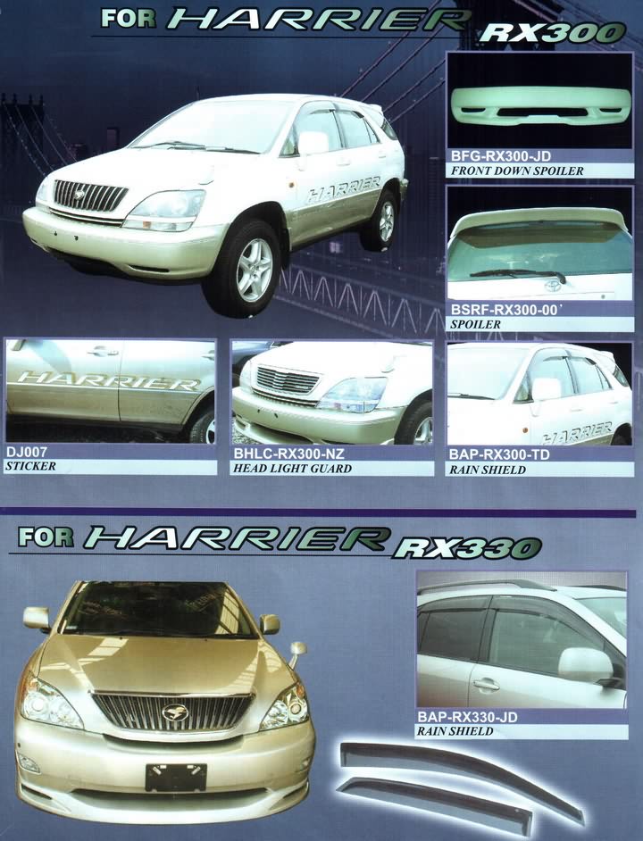 Toyota Harrier / Lexus RX300 / RX330 - дефлекторы капота, защита передней оптики (очки), дефлекторы на окна (ветровики)