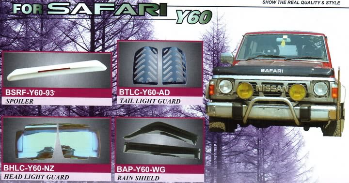 Nissan Safari 60 - дефлекторы капота, защита передней оптики (очки), дефлекторы на окна (ветровики)