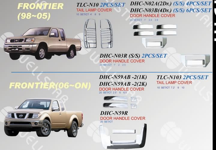 Nissan Datsun / Frontier - хромированные накладки на ручки дверей, на боковые зеркала, на переднюю и заднюю оптику и т.д.