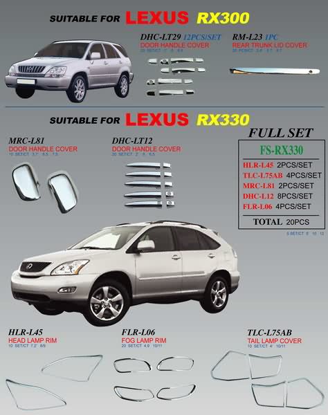 Toyota Harrier / Lexus RX300 / RX330 / RX400 - хромированные накладки на ручки дверей, на боковые зеркала, на переднюю и заднюю оптику и т.д.